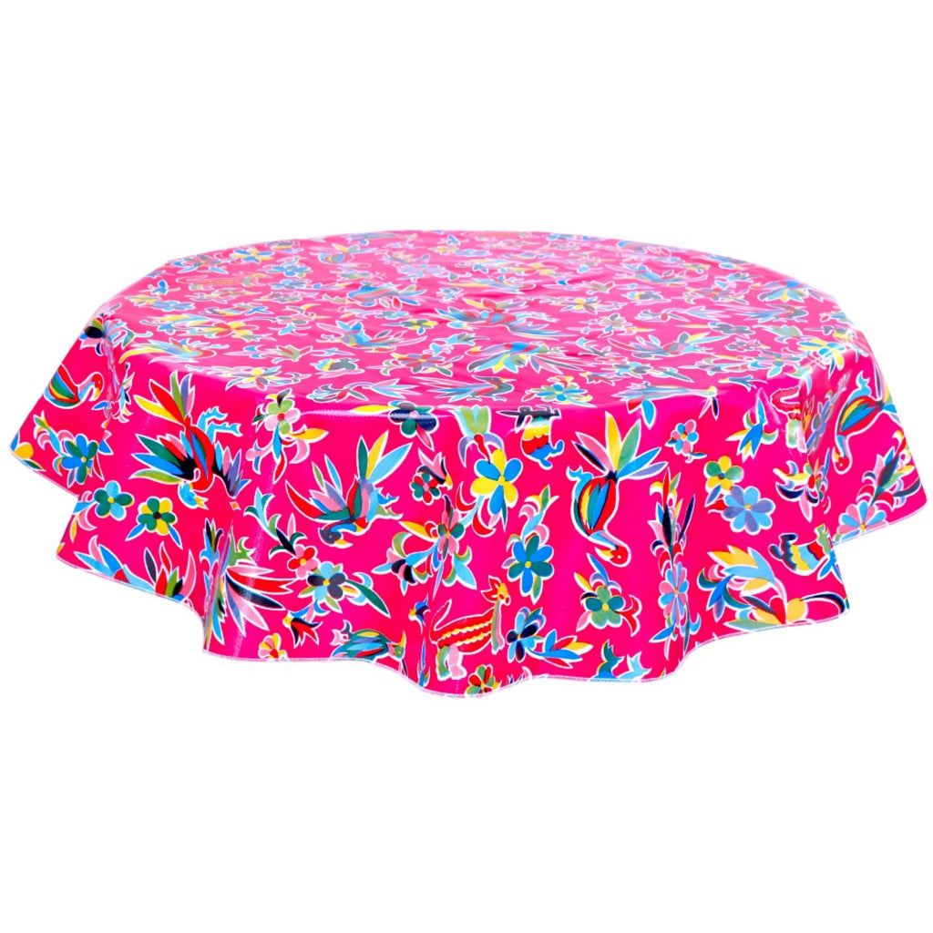 round animal wonderland pink oilcloth tablecloth