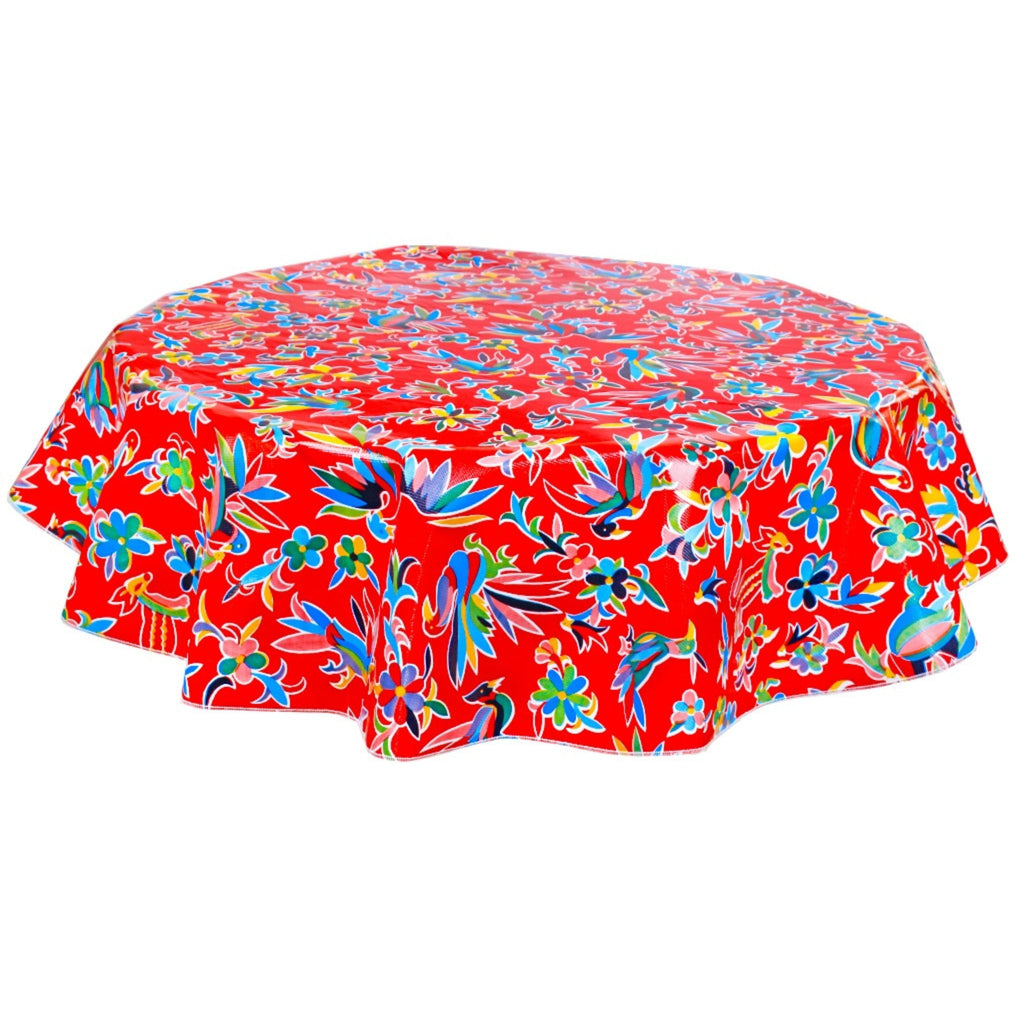 round animal wonderland red oilcloth tablecloth
