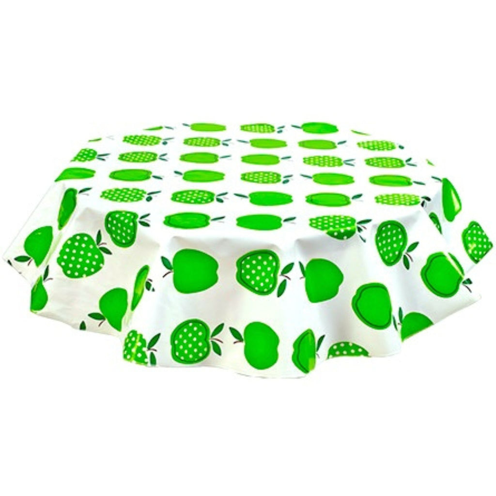 round apples and dots lime green oilcloth tablecloth