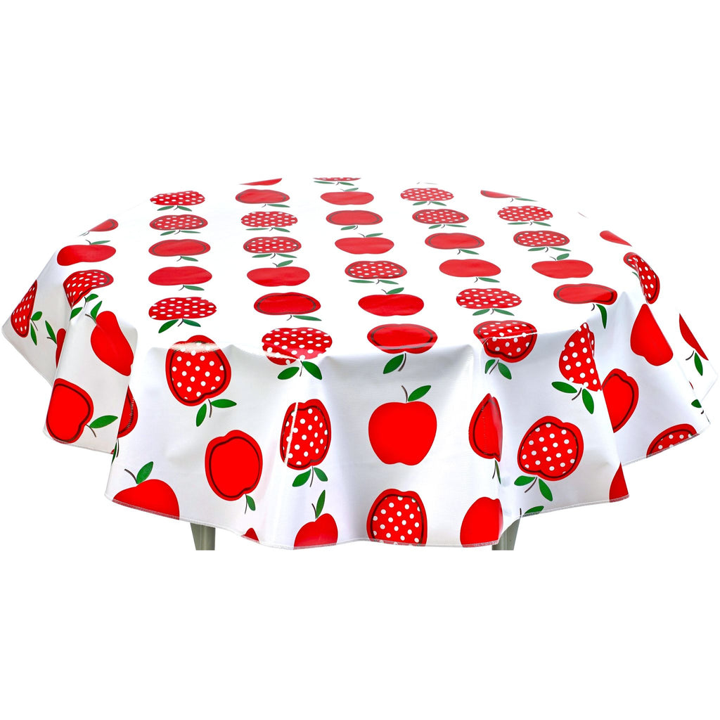 round apples and dots red oilcloth tablecloth