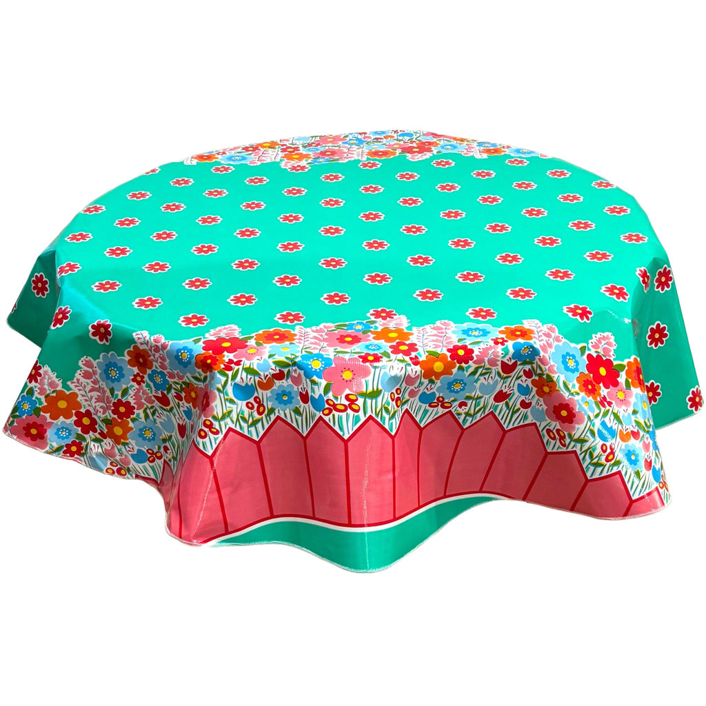 round backyard aqua oilcloth tablecloth