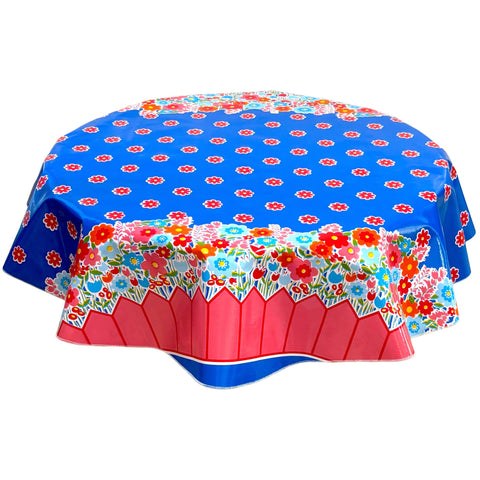 round backyard blue oilcloth tablecloth