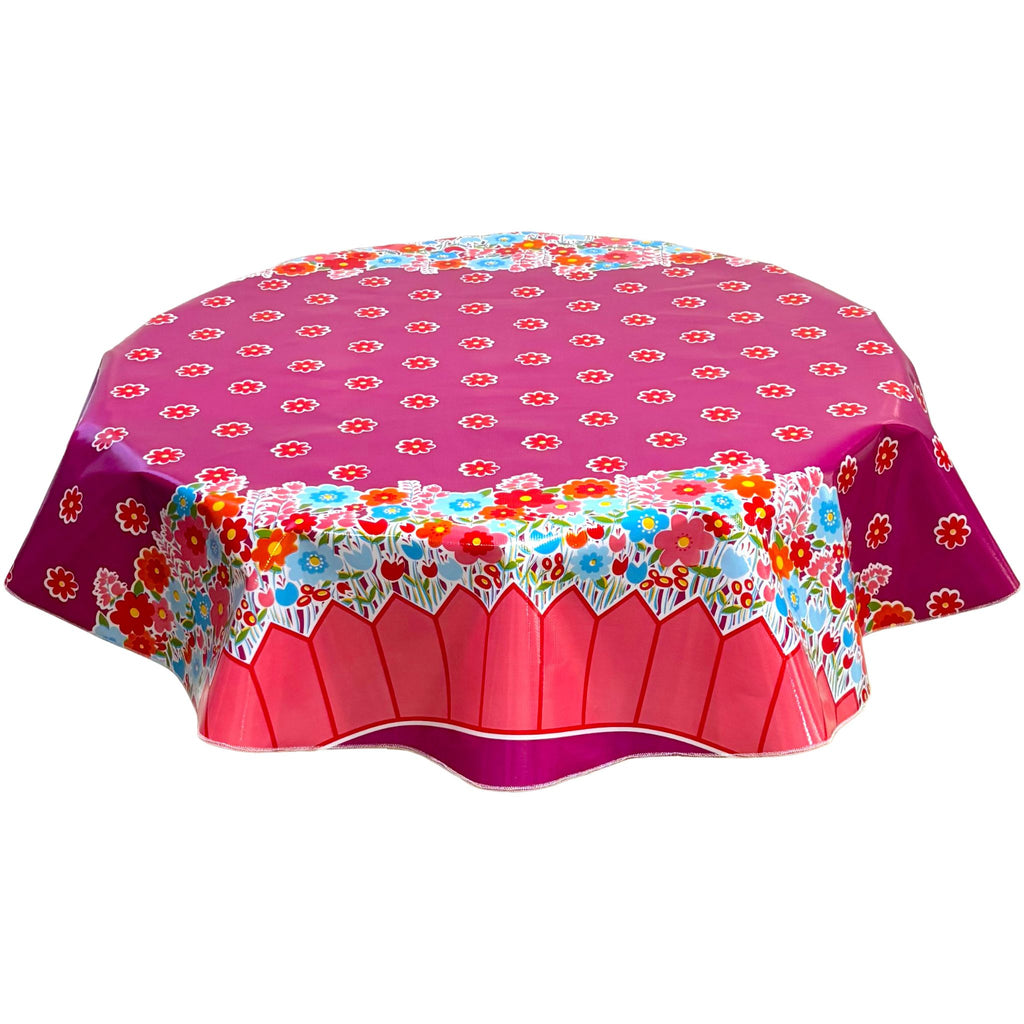 round backyard fuchsia oilcloth tablecloth