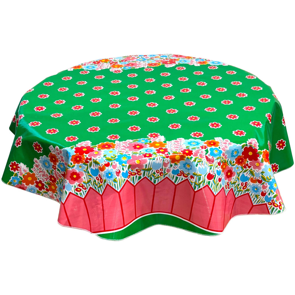 round backyard green oilcloth tablecloth