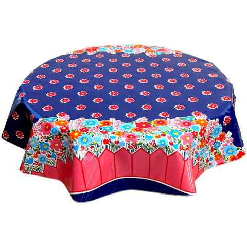 round backyard navy blue oilcloth tablecloth