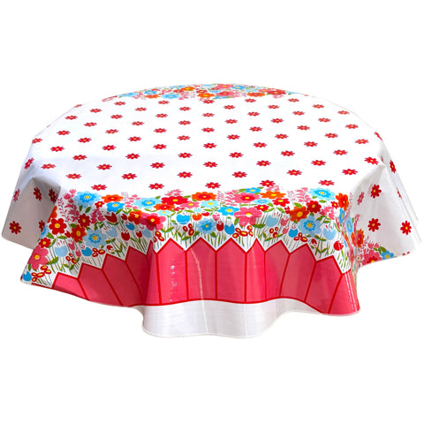 round backyard white oilcloth tablecloth