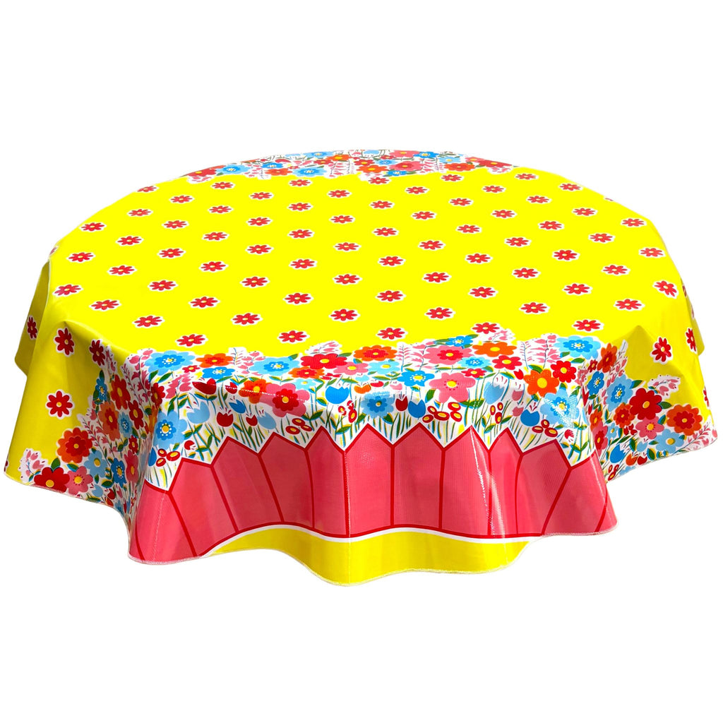 freckled sage round backyard yellow oilcloth tablecloth