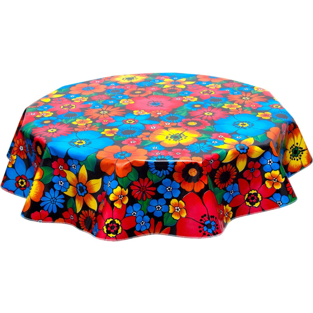 round betty's bunch black oilcloth tablecloth