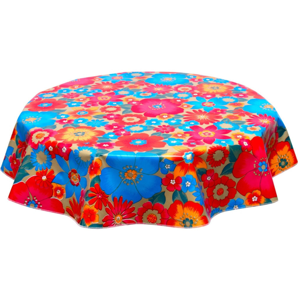 round betty's bunch gold oilcloth tablecloth