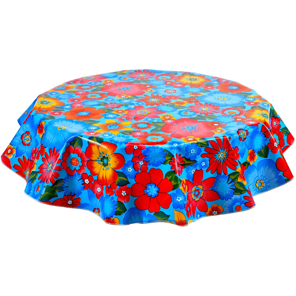 round betty's bunch light blue oilcloth tablcloth