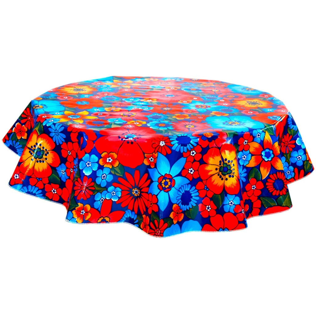 round betty's bunch navy blue oilcloth tablecloth