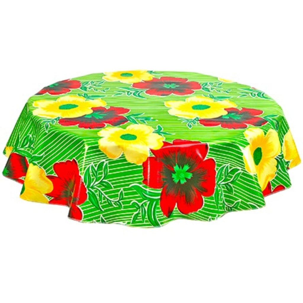 round big flowers and stripes lime green oilcloth tablecloth