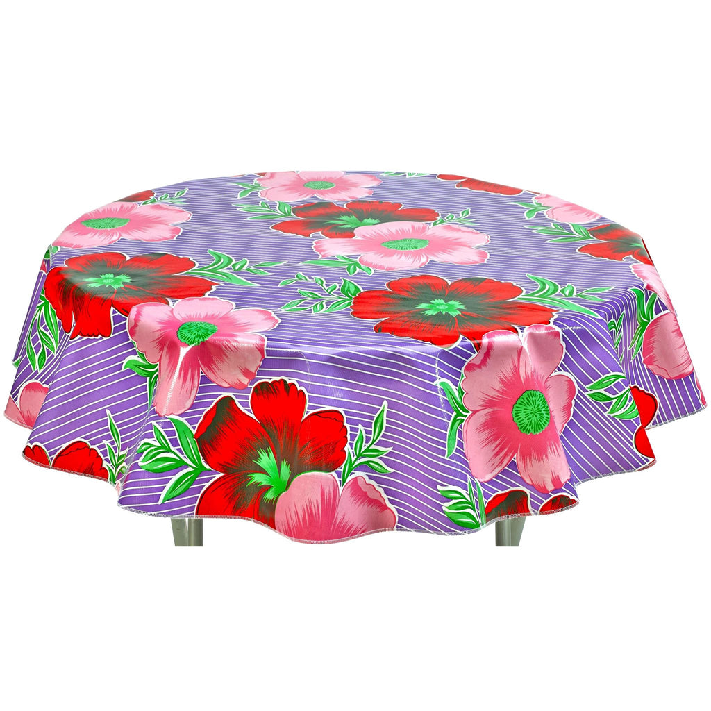 round big flowers and stripes purple oilcloth tablecloth