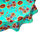 Round Bloom Aqua Oilcloth Tablecloths