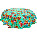 Round Bloom Aqua Oilcloth Tablecloths