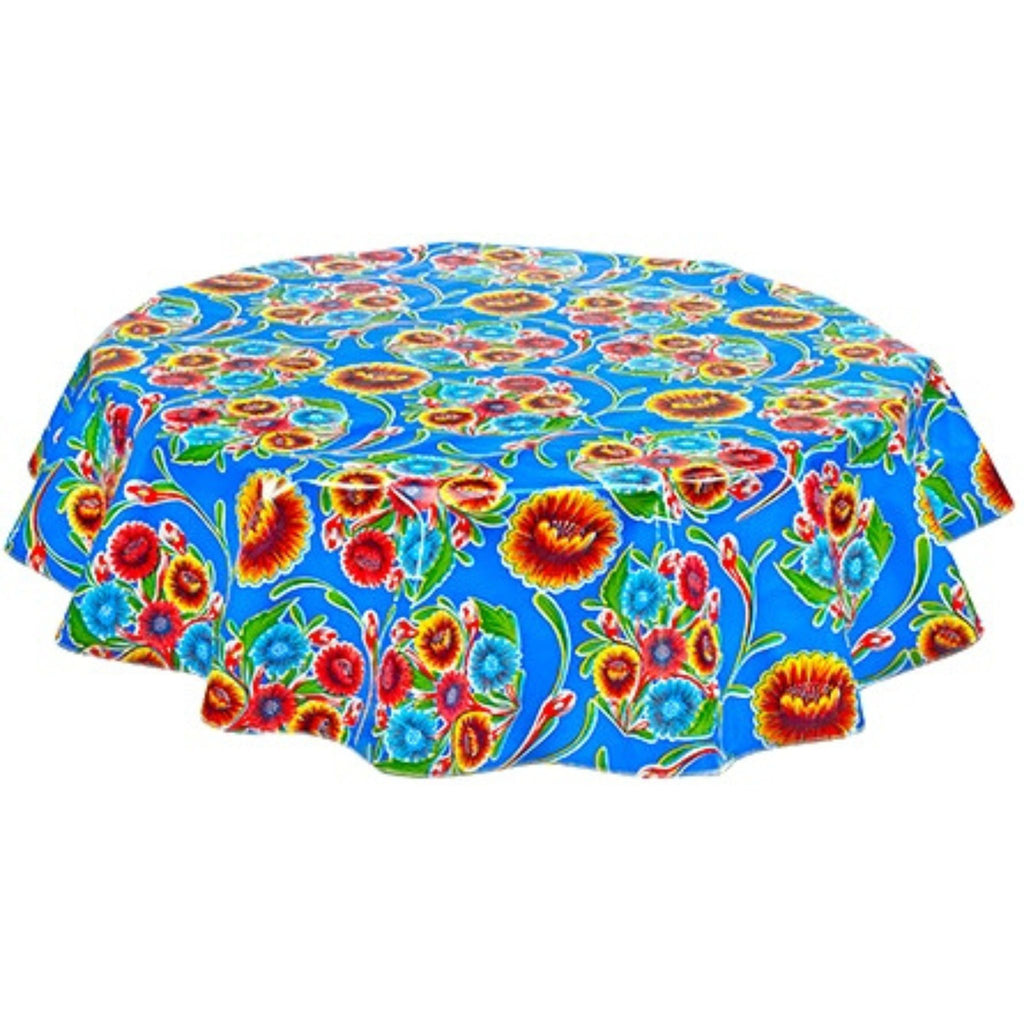 freckled sage round bloom blue oilcloth tablecloth