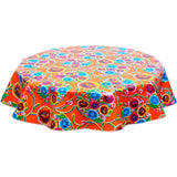 freckled sage round bloom orange oilcloth tablecloth