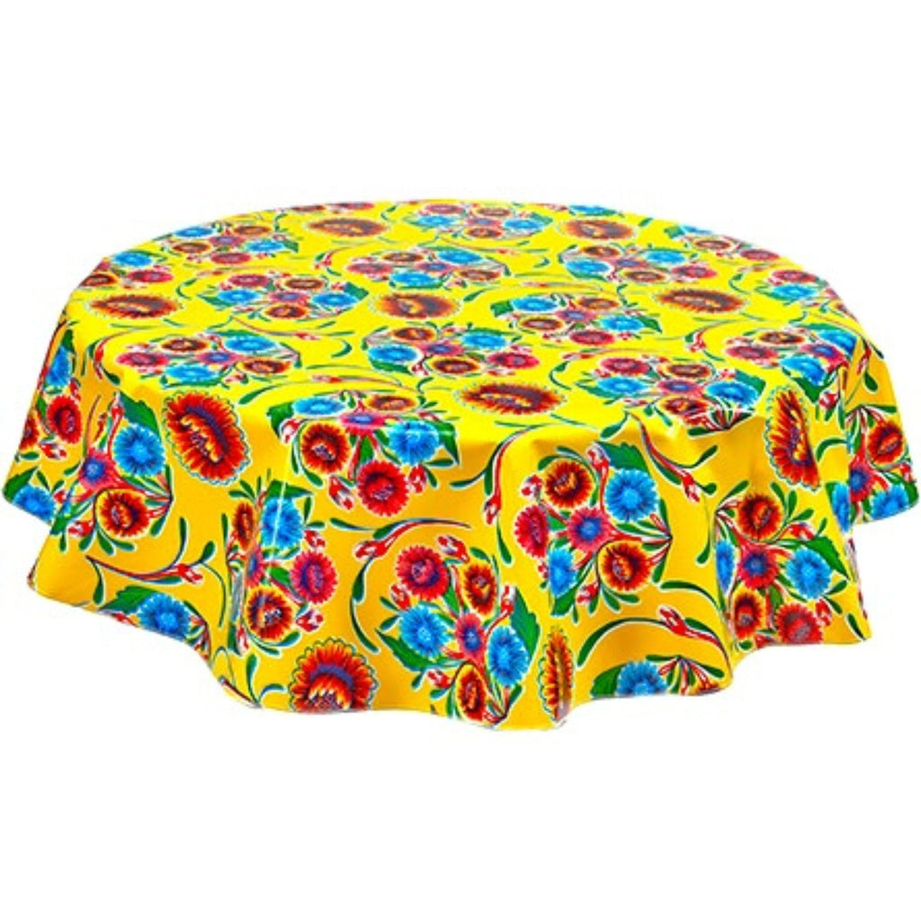 round bloom yellow oilcloth tablecloth