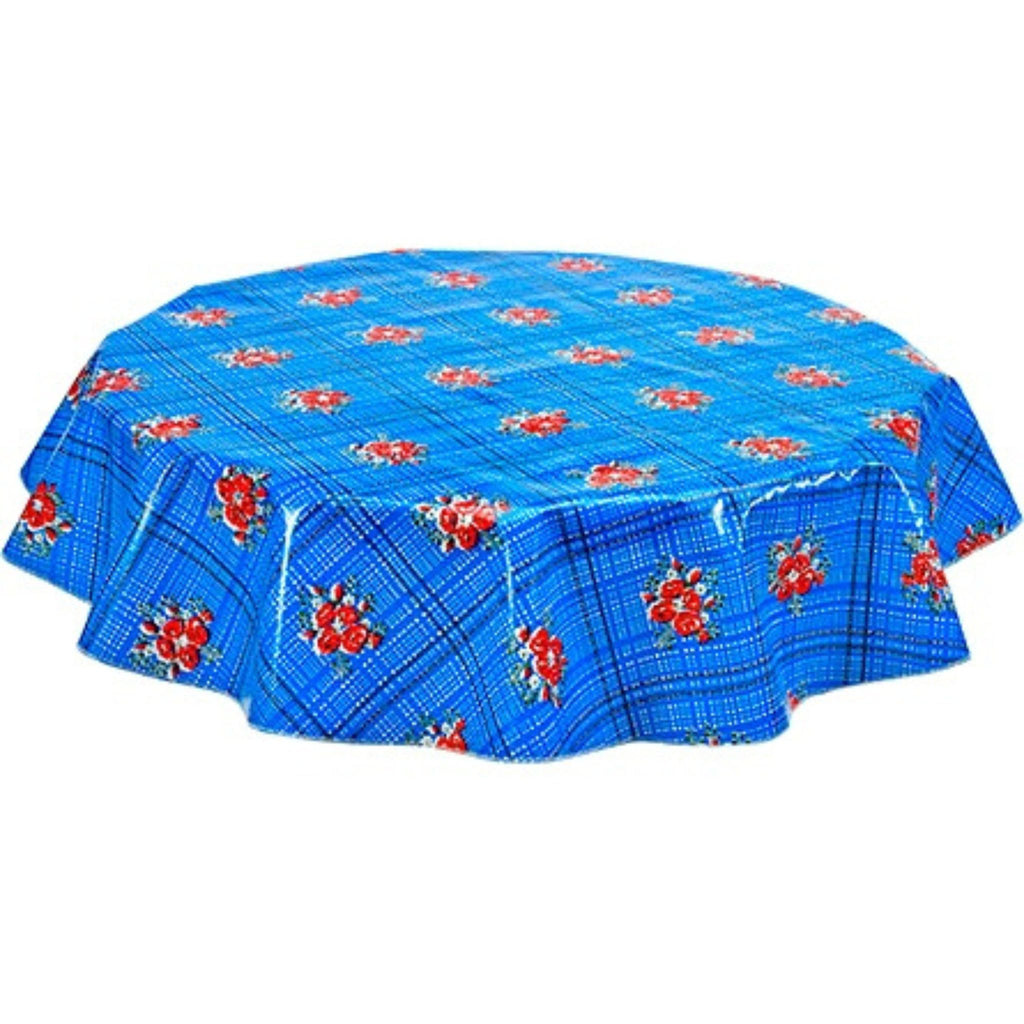 round bouquet blue oilcloth tablecloth