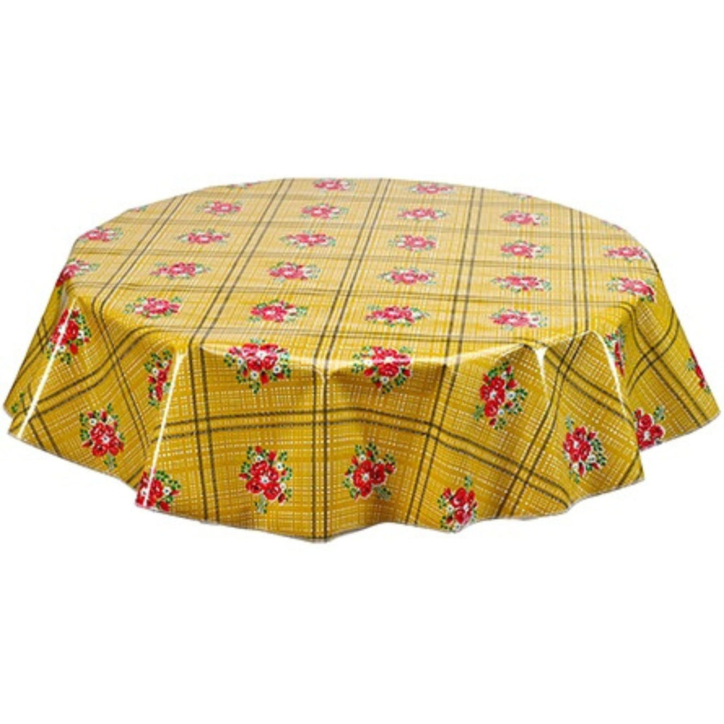 round bouquet tan oilcloth tablecloth