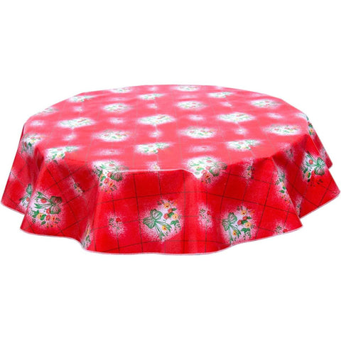 round red bows and bouquet oilcloth tablecloth