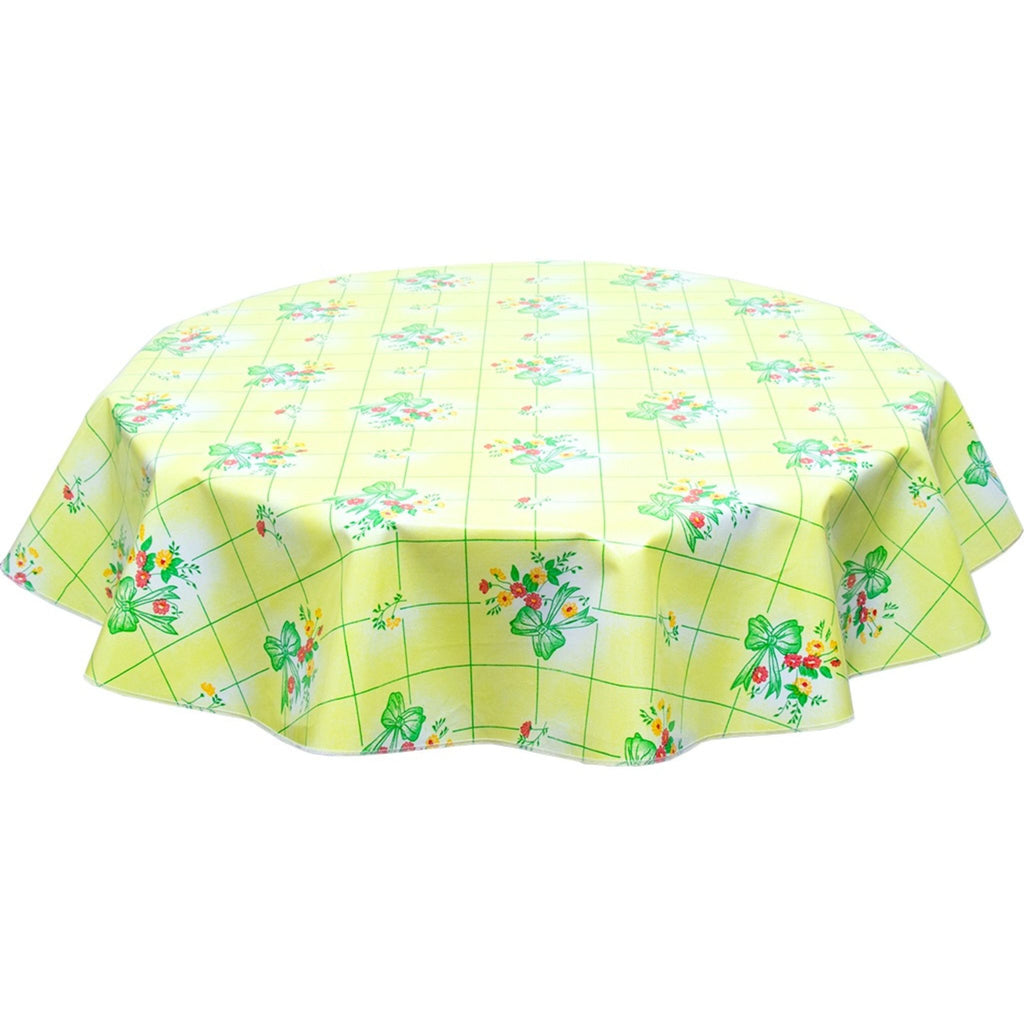 round bows and bouquet yellow oilcloth tablecloth