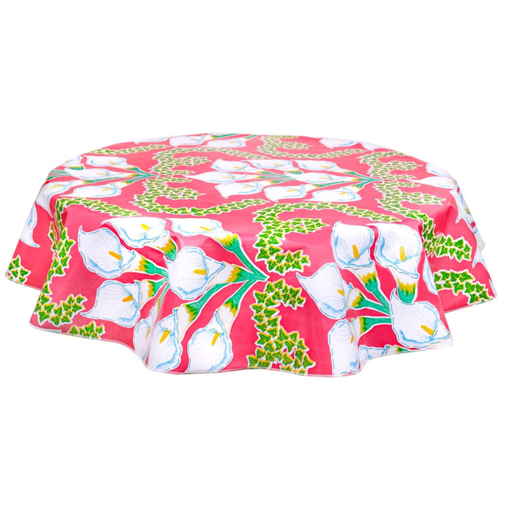 round calla lily pink oilcloth tablecloth