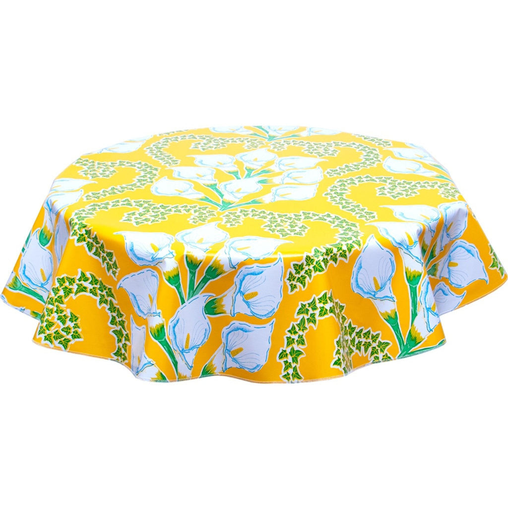 Round Calla Lily Yellow Oilcloth Tablecloths