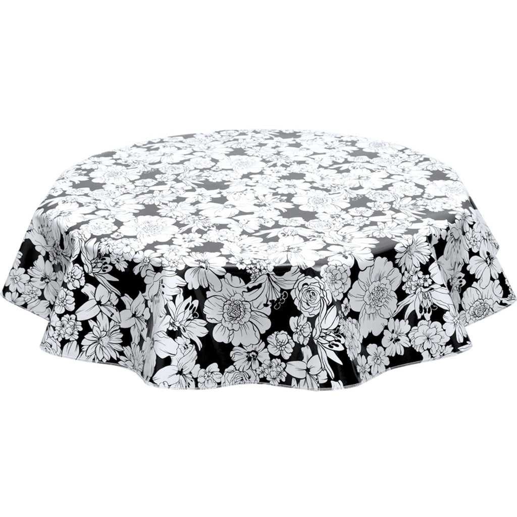 round chelsea on black oilcloth tablecloth