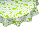 round chelsea flowers on lime green oilcloth tablecloth close up