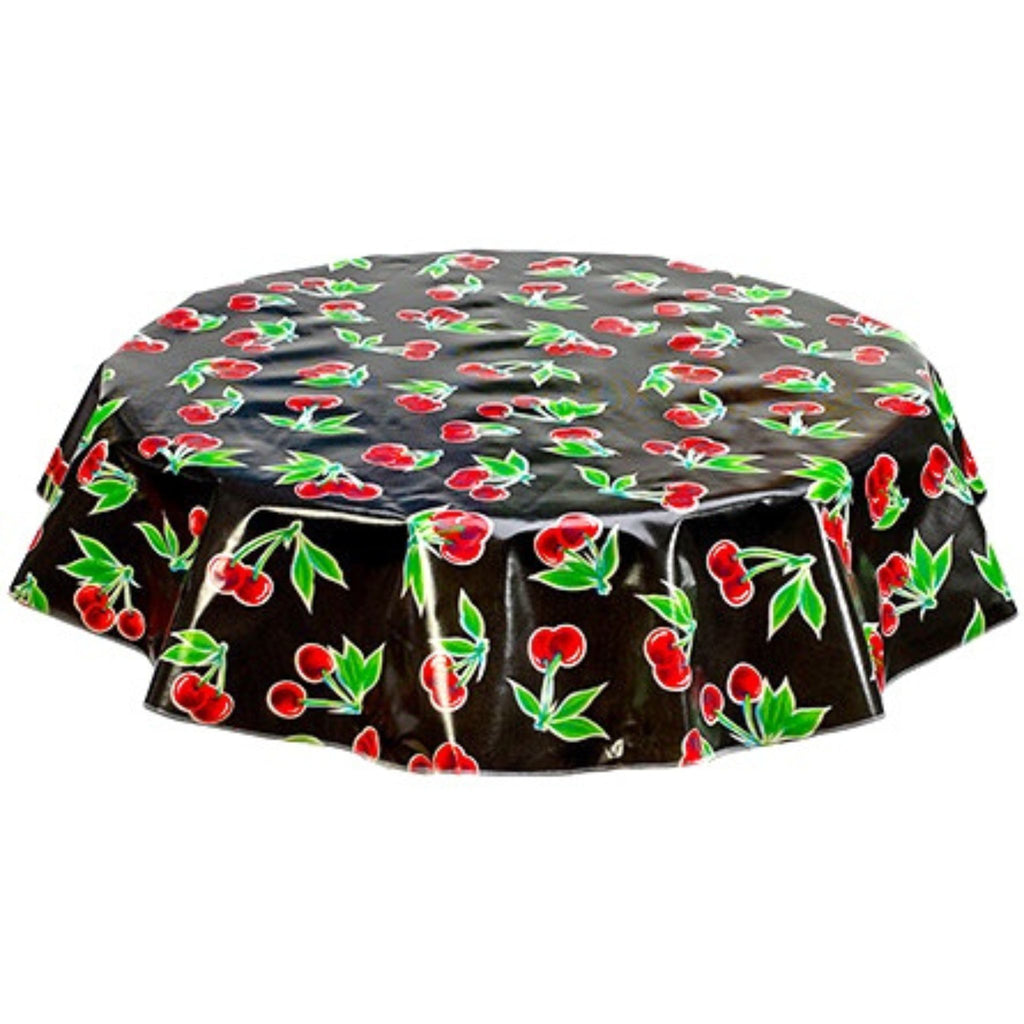 round cherry black oilcloth tablecloth