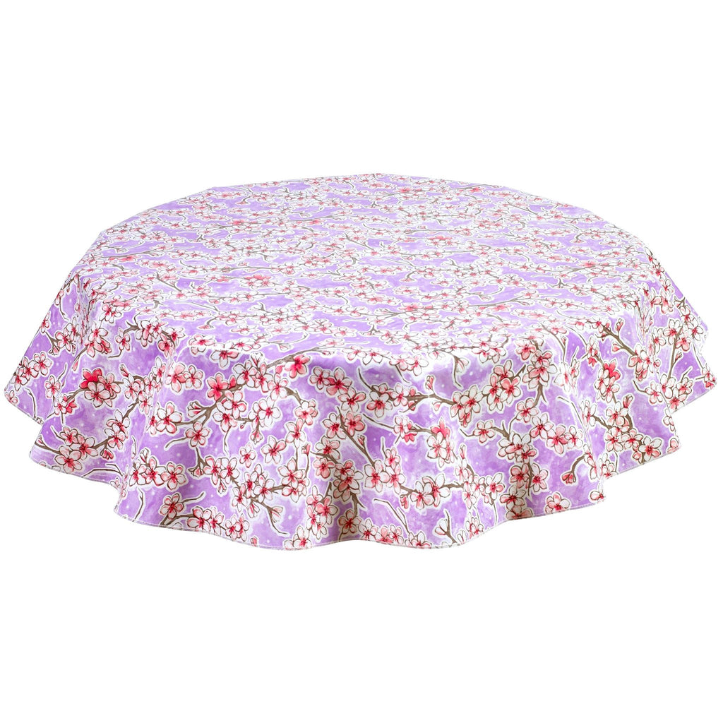 round cherry blossom lavender oilcloth tablecloth