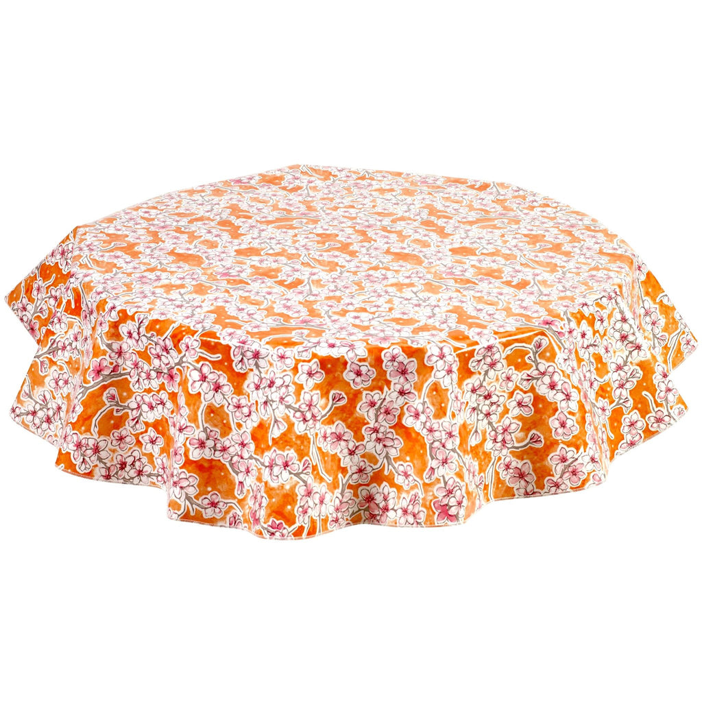 freckled sage round cherry blossom orange oilcloth tablecloth