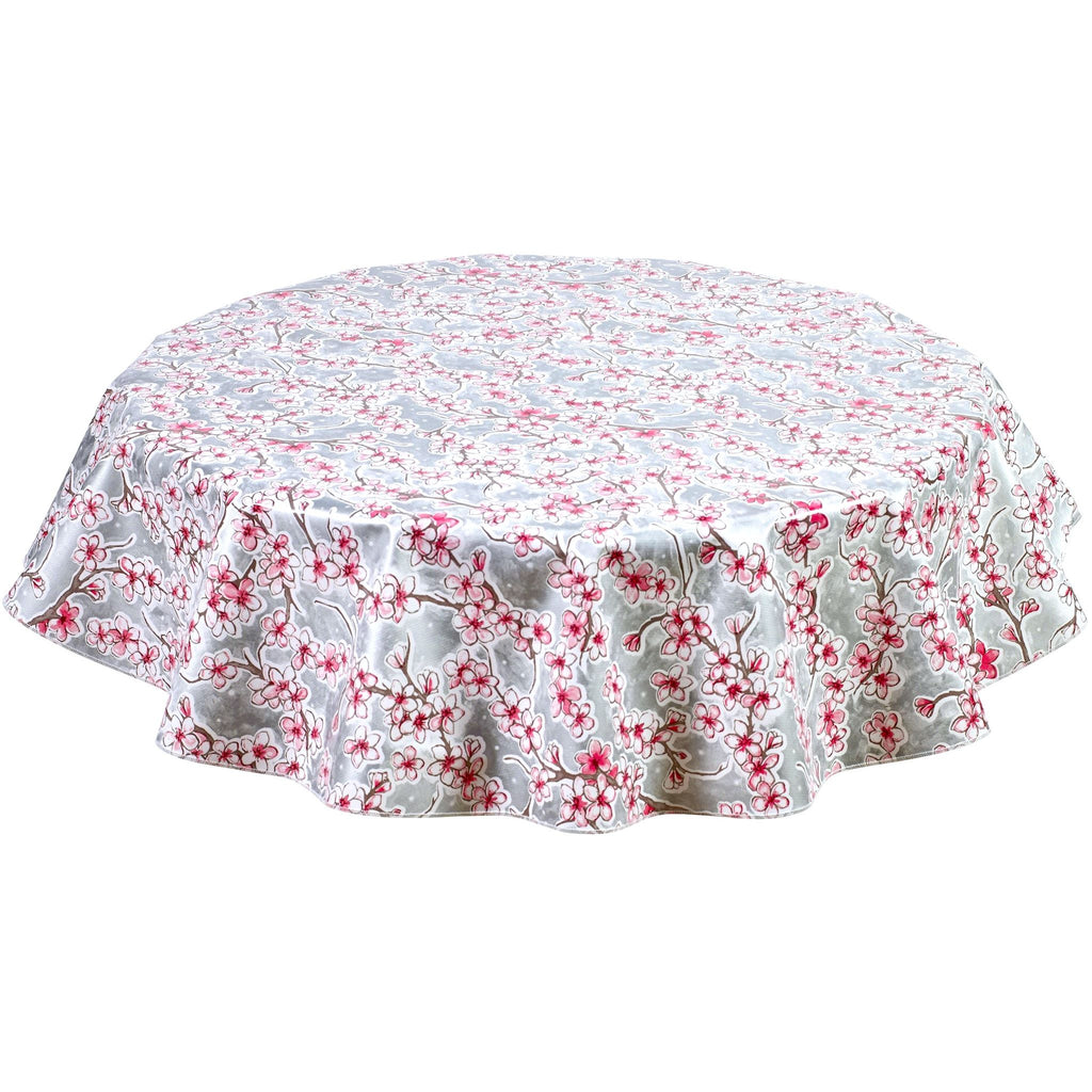 round cherry blossom silver oilcloth tablecloth