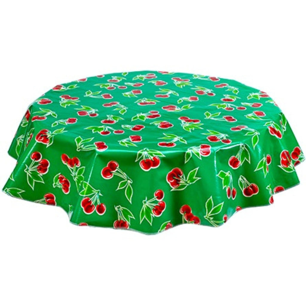 round cherry green oilcloth tablecloth