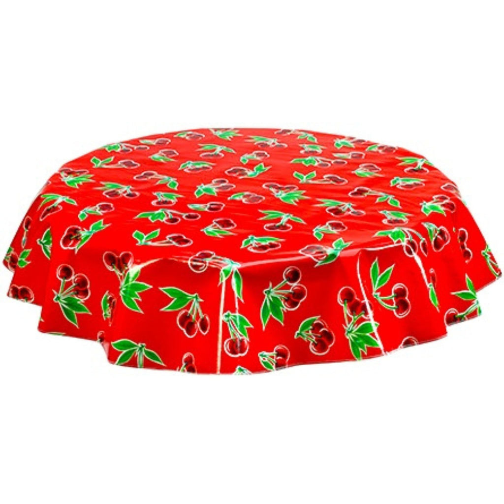 round cherry red oilcloth tablecloth