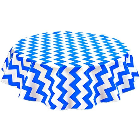 round chevron blue oilcloth tablecloth