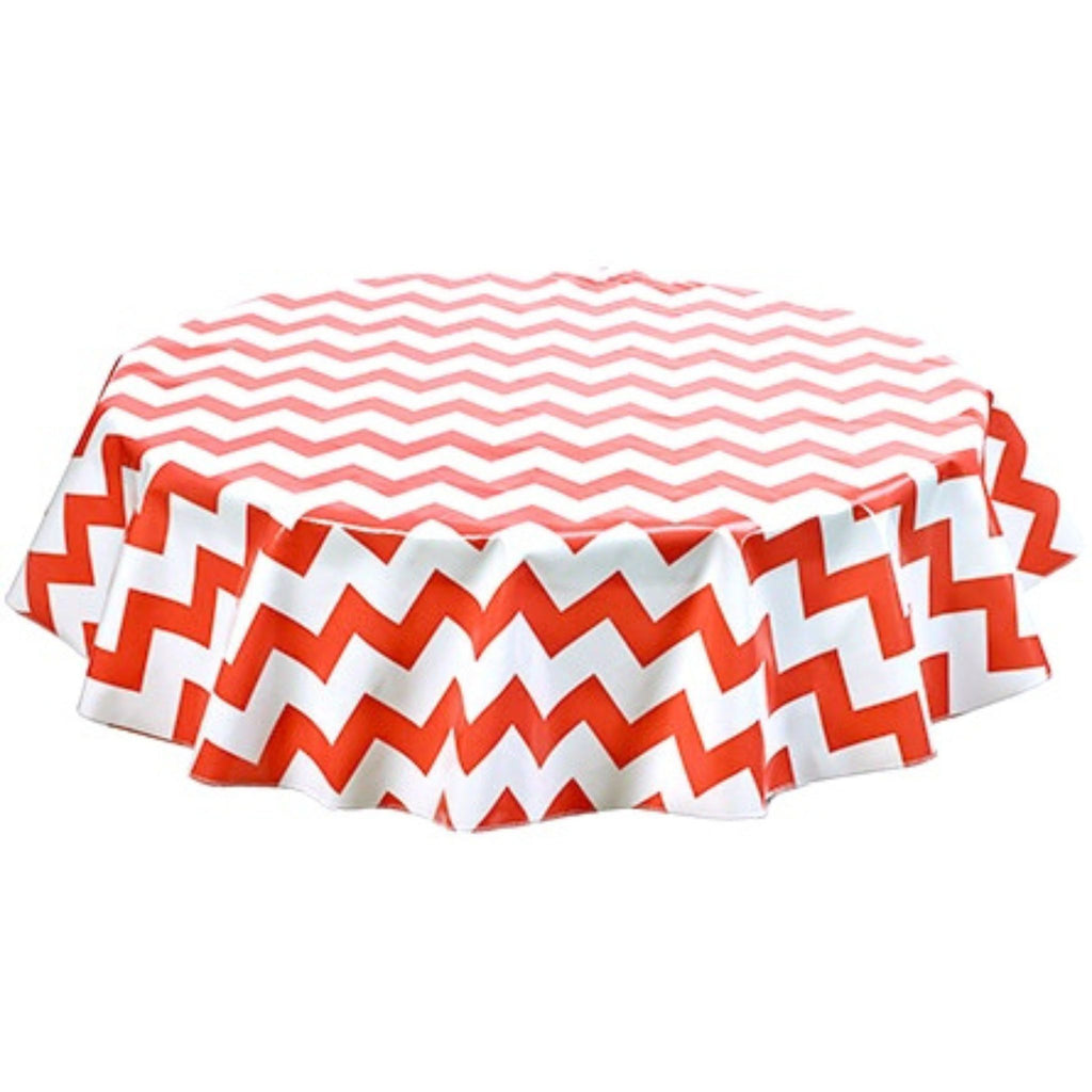 round chevron coral oilcloth tablecloth