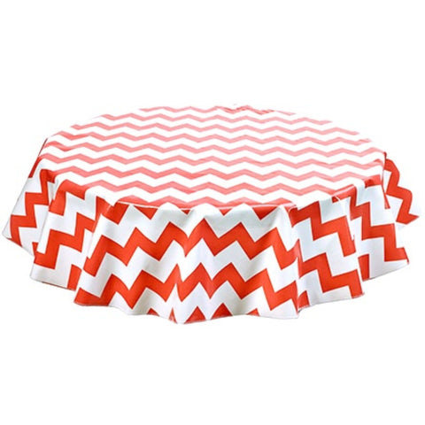 round chevron coral oilcloth tablecloth