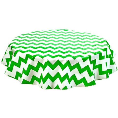 round chevron green oilcloth tablecloth