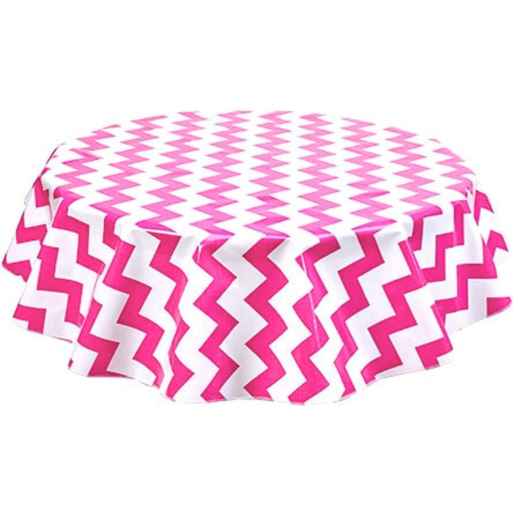 round chevron pink oilcloth tablecloth
