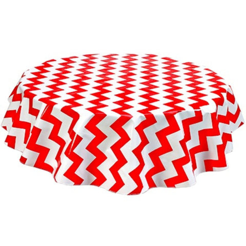 round chevron red oilcloth tablecloth