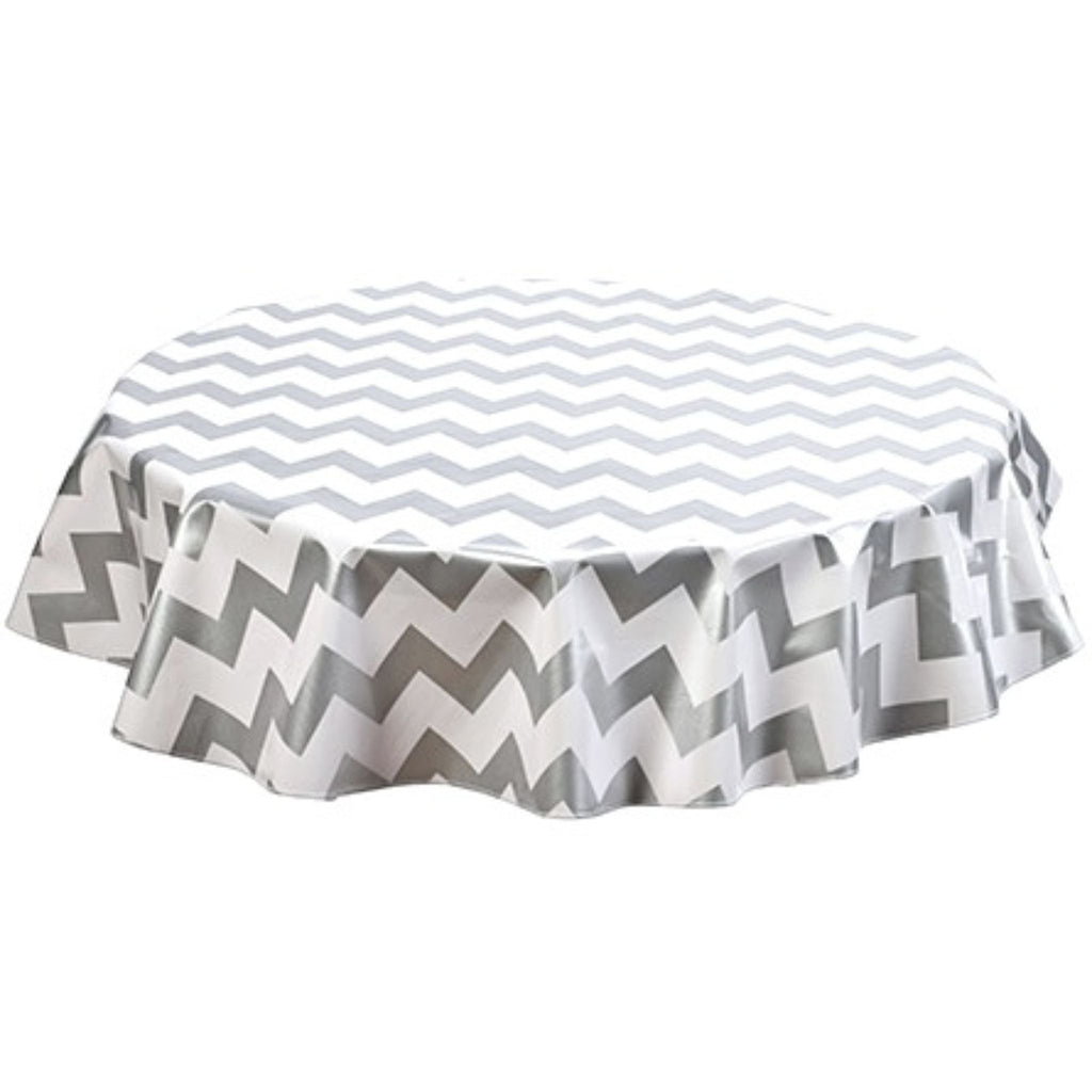 round chevron silver oilcloth tablecloth