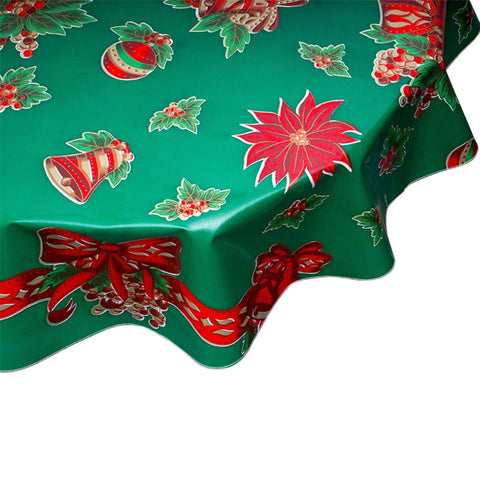 round christmas bells and bows green oilcloth tablecloth