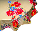 round christmas poinsettia gold oilcloth tablecloth