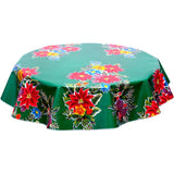 round christmas poinsettia green oilcloth tablecloth