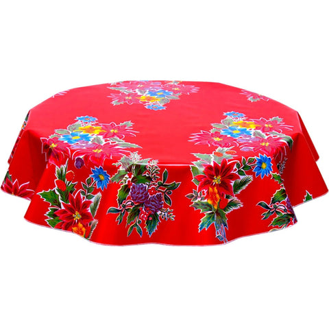 round christmas poinsettia red oilcloth tablecloth