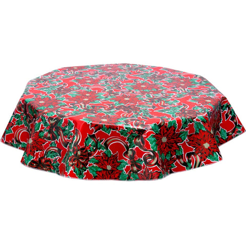 round christmas ribbons and holly red oilcloth tablecloth