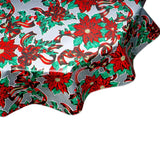 round christmas ribbons and holly silver oilcloth tablecloth