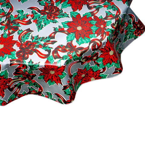 Silver Ribbon Tablecloth Christmas Oilcloth Tablecloths - Round Ribbons & Holly Silver | FS ...